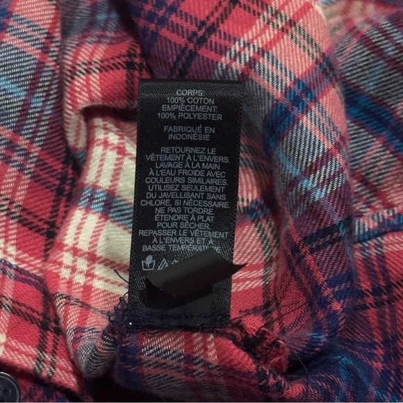 Express Boyfriend Red and Blue Sparkle Panel Plaid Long Sleeve Button Up Size M - Picture 9 of 11
